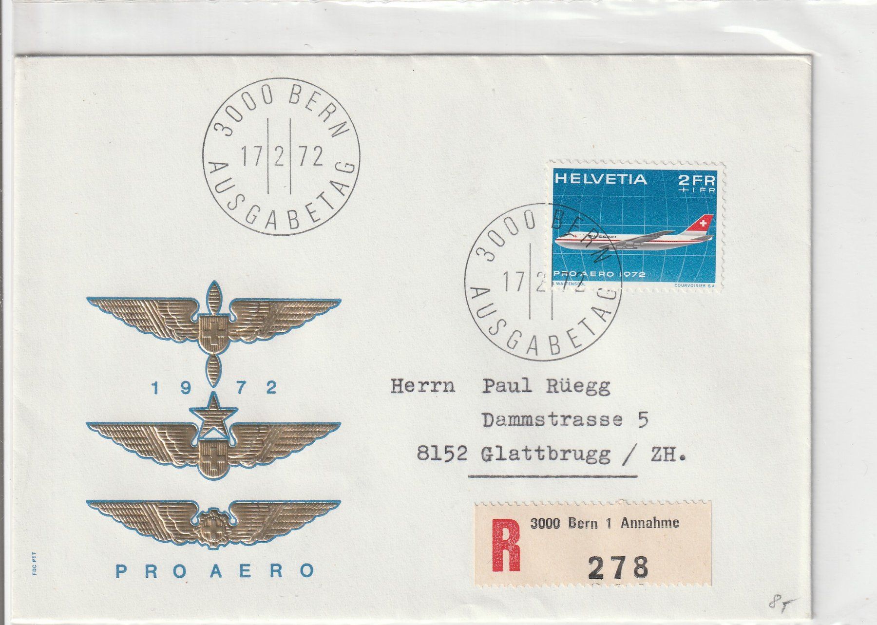 Alle Briefmarken: Flugpost- Bern-1972 - Einschreiben – Gebraucht aus uttwil von Koehlerfred
