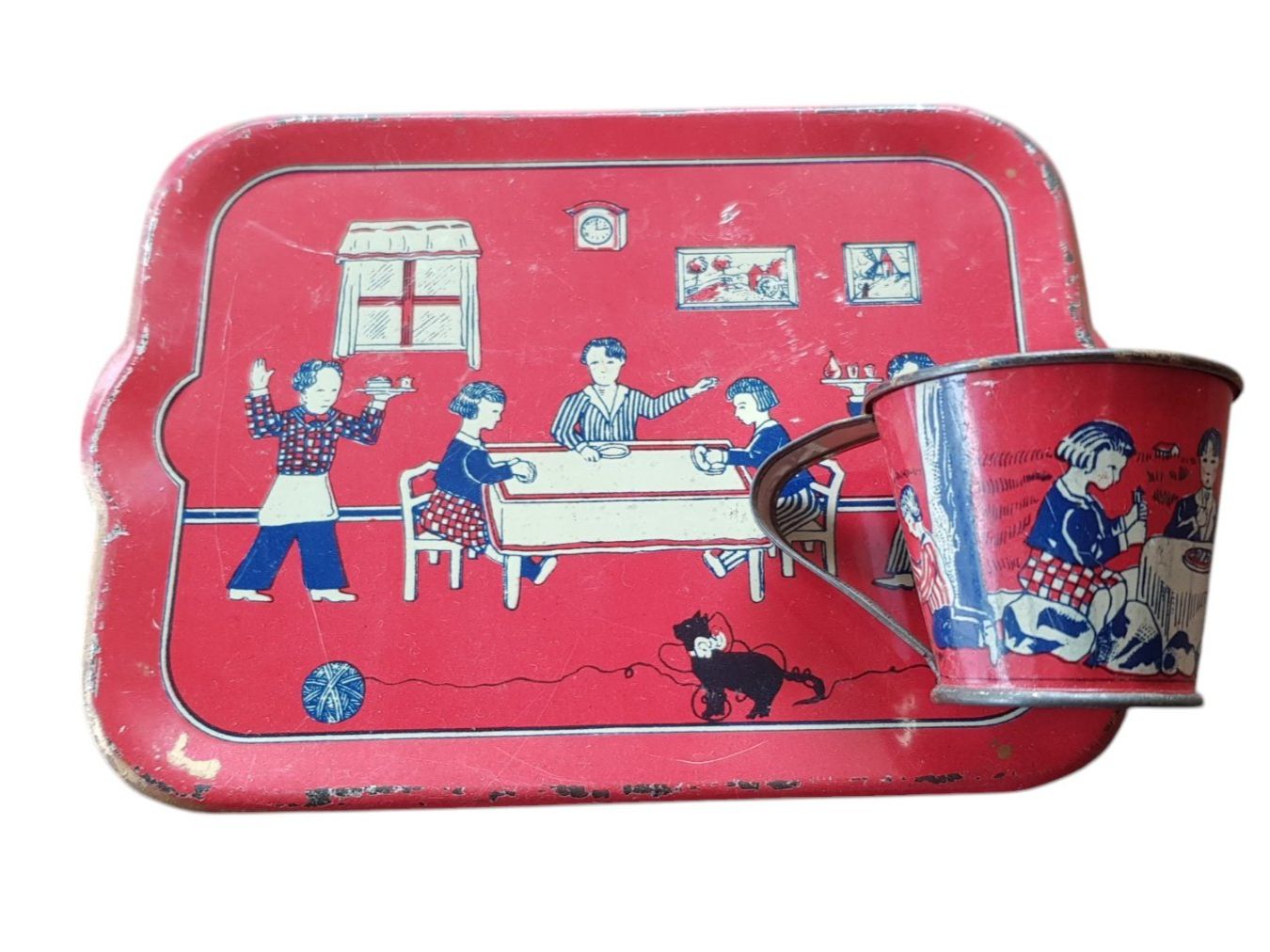 Spielzeuge: Puppenstube - Tablett und Tasse Blech – Gebraucht aus Mörschwil von antiksalon