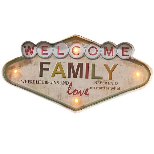 Sonstiges zum Sammeln & Seltenes: WELCOME FAMILY LED Blechschild – Neu (gemäss Beschreibung) aus Schalunen von schwabspielautomaten