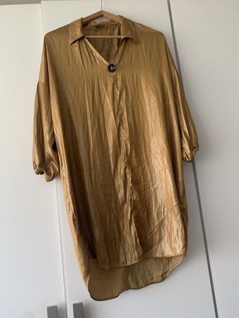 Goldfarbenes Kleid Zara mit Ballonärmel, Grösse M/38 ab 5.-