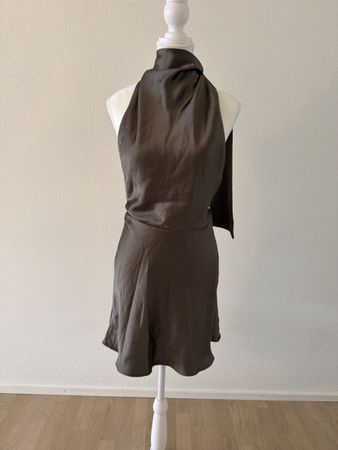 ZARA Satin Kleid Braun – Grösse S – Rückenfrei / Neckholder