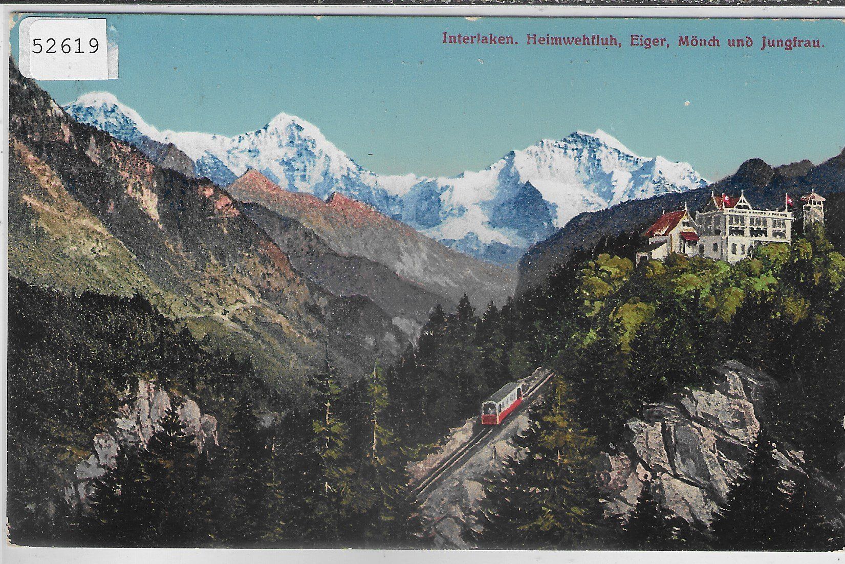 Ansichtskarten: Interlaken - Heimwehfluh, Eiger, Mönch und Jungfrau - Litho – Gebraucht aus Ettingen von Kartenplanet