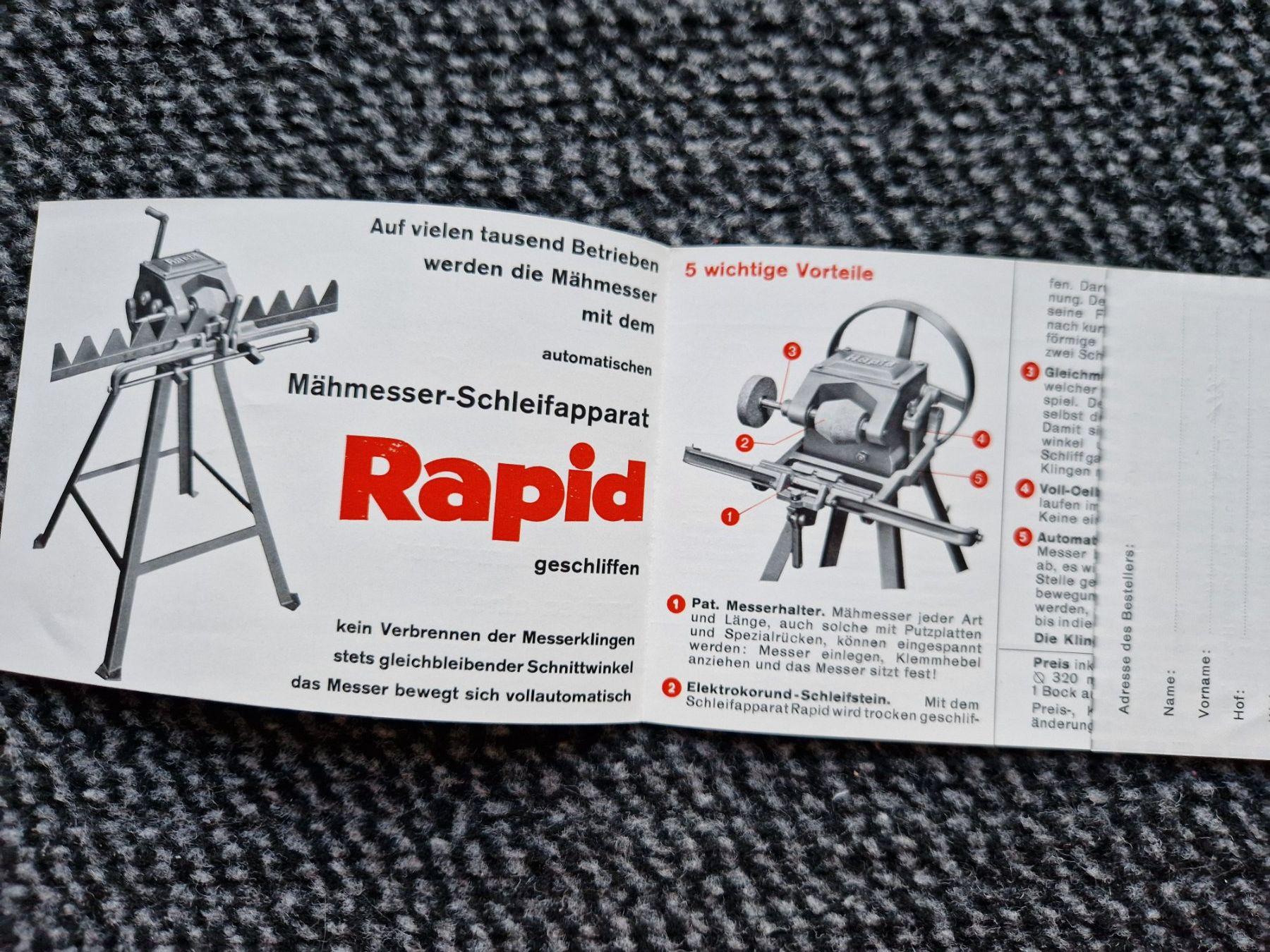 Rapid Trattori: Original Prospekt Rapid Schleifapparat Motormäher – Usato da Dürnten venduto da Bachtel84 1