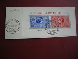 1937  BLOCK PRO JUVENTUTE AUF ABSCHNITT, SCHWEIZ. POSTMUSEUM