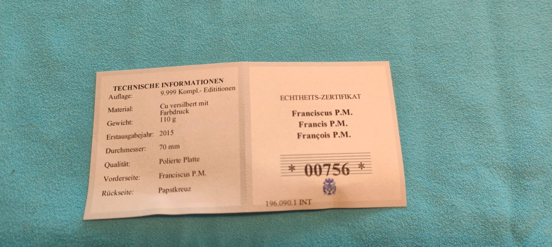 Medaglie: Papst Franziskus Medaille – Nuovo (secondo la descrizione) da Eschenbach SG venduto da twin02 2