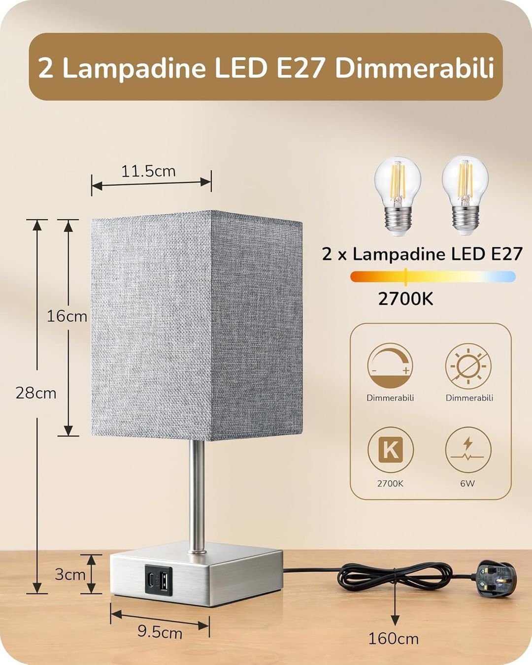 Lampade: 2x LED Nachttischlampe Touch dimmbar mit USB – Nuovo e nell'imballaggio originale da Nuglar venduto da SaleRitter 4