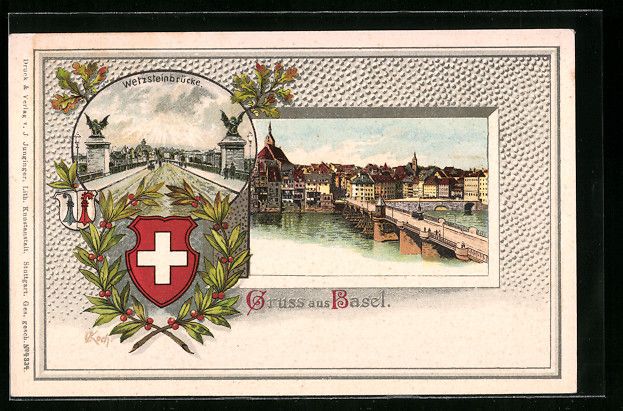 Cartoline postali: Litho Basel, Wetzsteinbrücke, Schweizer – Usato da Berlin venduto da bartko-reher