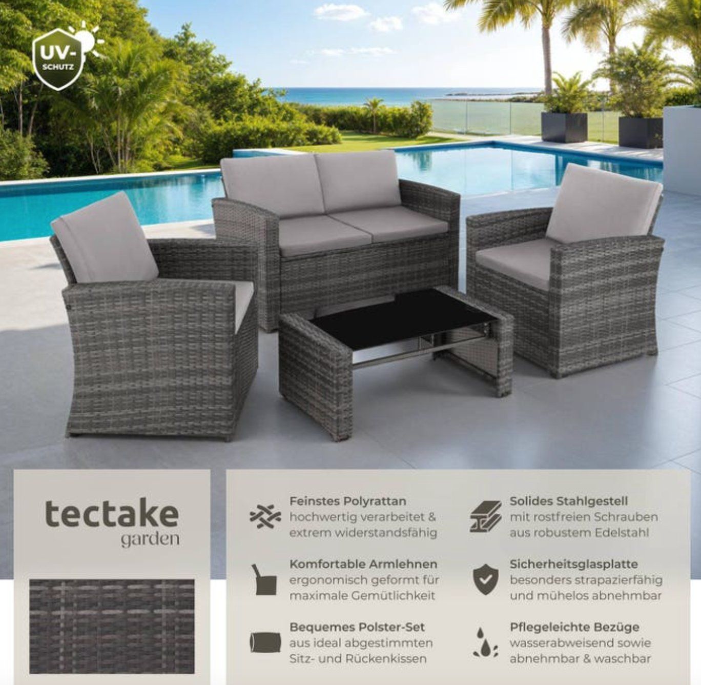 Set di tavolo e panche: Rattan Lounge Lucca grau/hellgrau - Gratis Versand – Nuovo e nell'imballaggio originale da Kleinwangen venduto da meinwarenkorb.ch 1