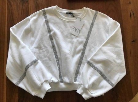 Zara Damen Sweatshirt, weiss mit Glitzer, Neu mit Etikett!