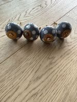 4 boutons de porte en céramique gris pois blancs