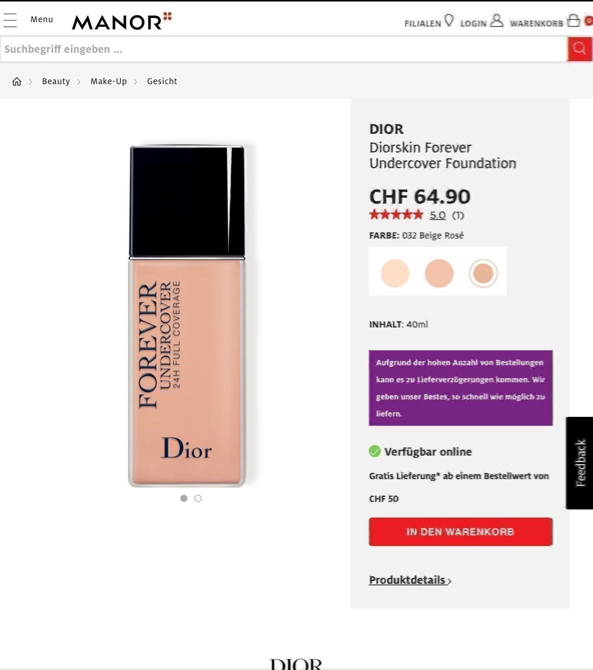 Dior Make-up: Dior Forever Undercover 032 und 015, Restposten – Nuovo e nell'imballaggio originale da Kreuzlingen venduto da shopaholicatheart_2