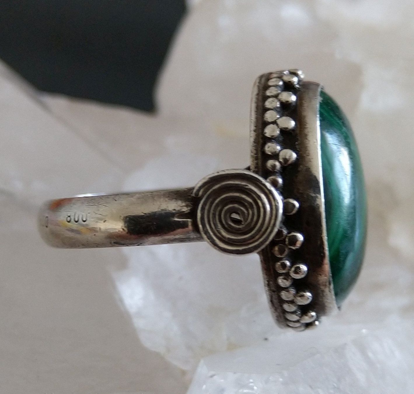 Anelli: ArtDéco  MALACHIT RING IN 800 925 SILBER – Usato da Romanshorn venduto da BoutiqueA 1