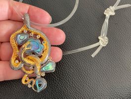 XL Snake Pendant SS 925 Gold Vermeil Abalone White Topaz