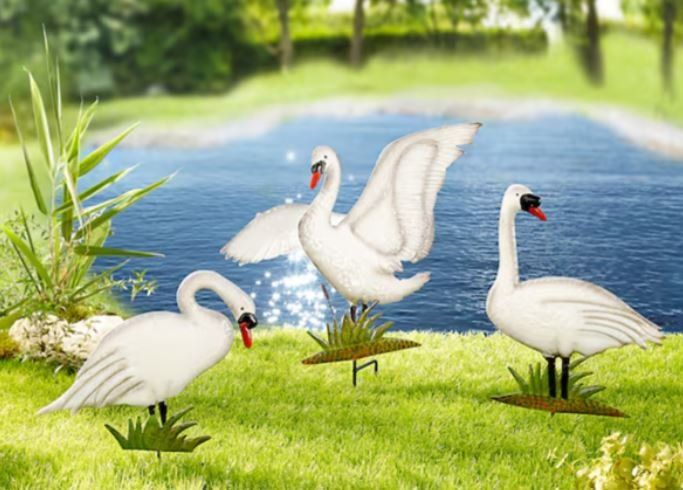Statuette: Gartenstecker Schwan (3-teilig) – Nuovo e nell'imballaggio originale da Langenbruck venduto da Gumsi