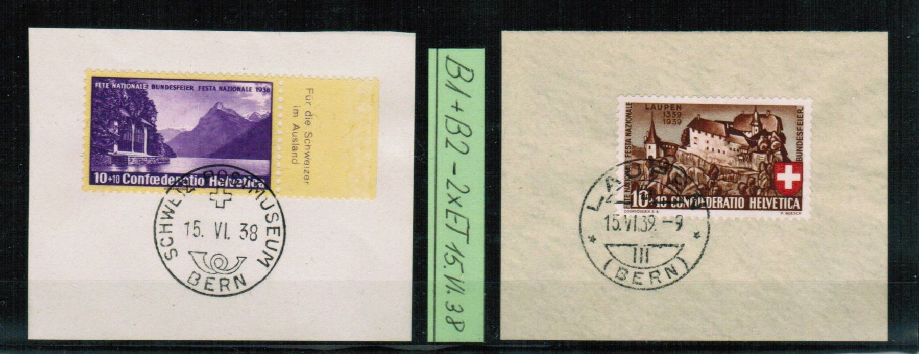 Alle Briefmarken: B1 + B2 -  ET 15.VI.38 - Ausschnitte – Gebraucht aus Bern von peri02