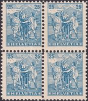 1908, Rütli-Marke, 25c blau (** PROBE) gezähnter Block