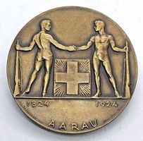 Schützenfest-/Schützenmedaille antik Bronze AARAU "1924"