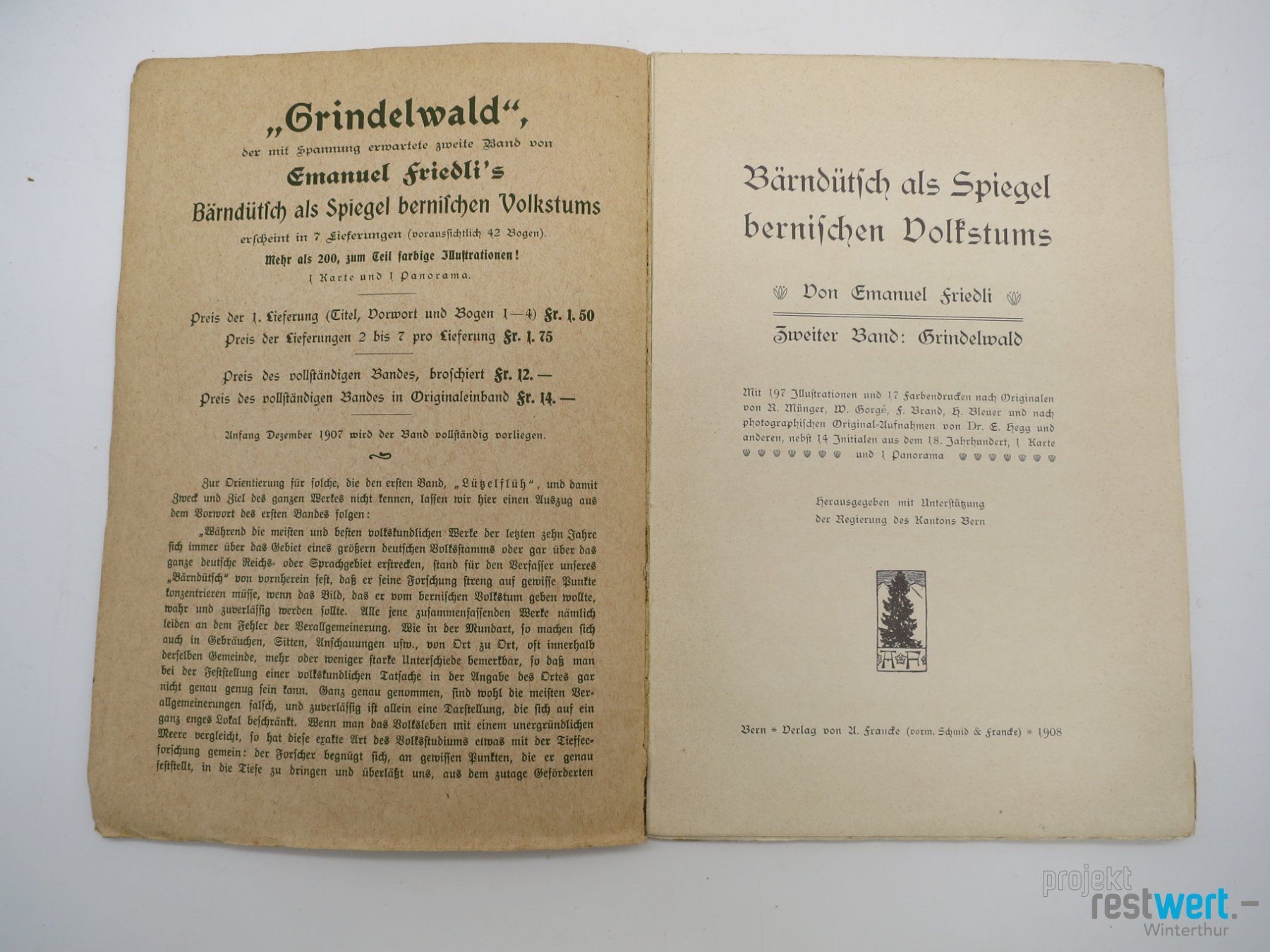 Libri: EMANUEL FRIEDLI Bärndütsch Grindelwald – Usato da Winterthur venduto da Restwert_Winterthur 1
