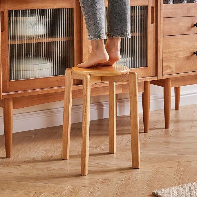 Sgabelli: 4  Holz Barhocker rund Sitzhocker stapelbar Esszimmerhocker – Nuovo e nell'imballaggio originale da Herisau venduto da Serenco 5