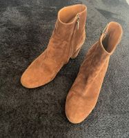 Elegante Wildleder Stiefeletten, Cognac-Braun, Absatz 6cm...