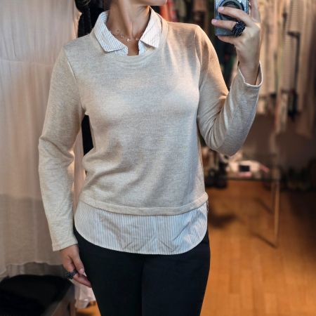 Damen 2-in-1 Bluse Gr. M/L Beige Hemd-Look