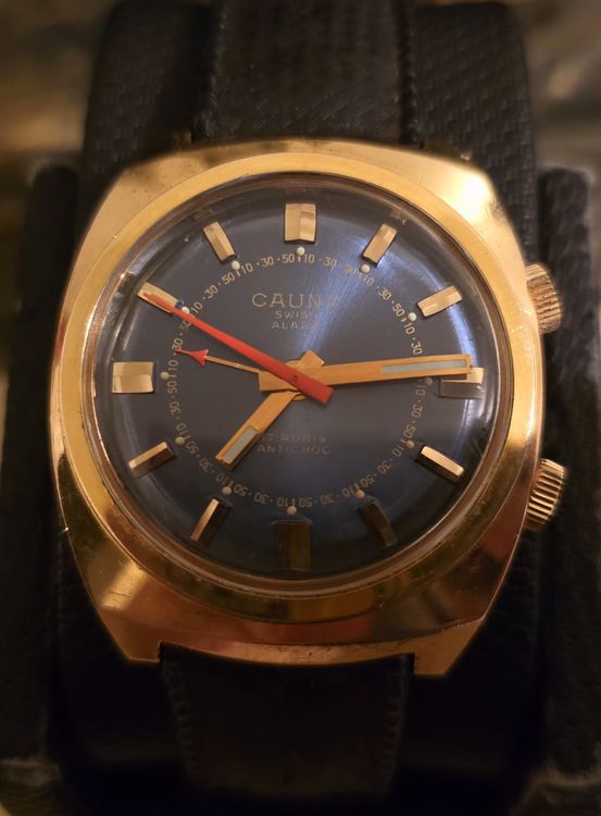 Montre Mécanique Vintage CAUNY - 17 Rubis, Boîtier Doré, Cadran Doré, Occasion Fonctionnelle