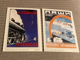 2 Karten mit Plakatmotiven aus der Sowjetunion CCCP