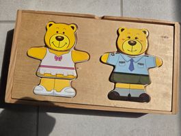 Bärenpuzzle zum Ankleiden, Holz Puzzle, Bär Holzbox