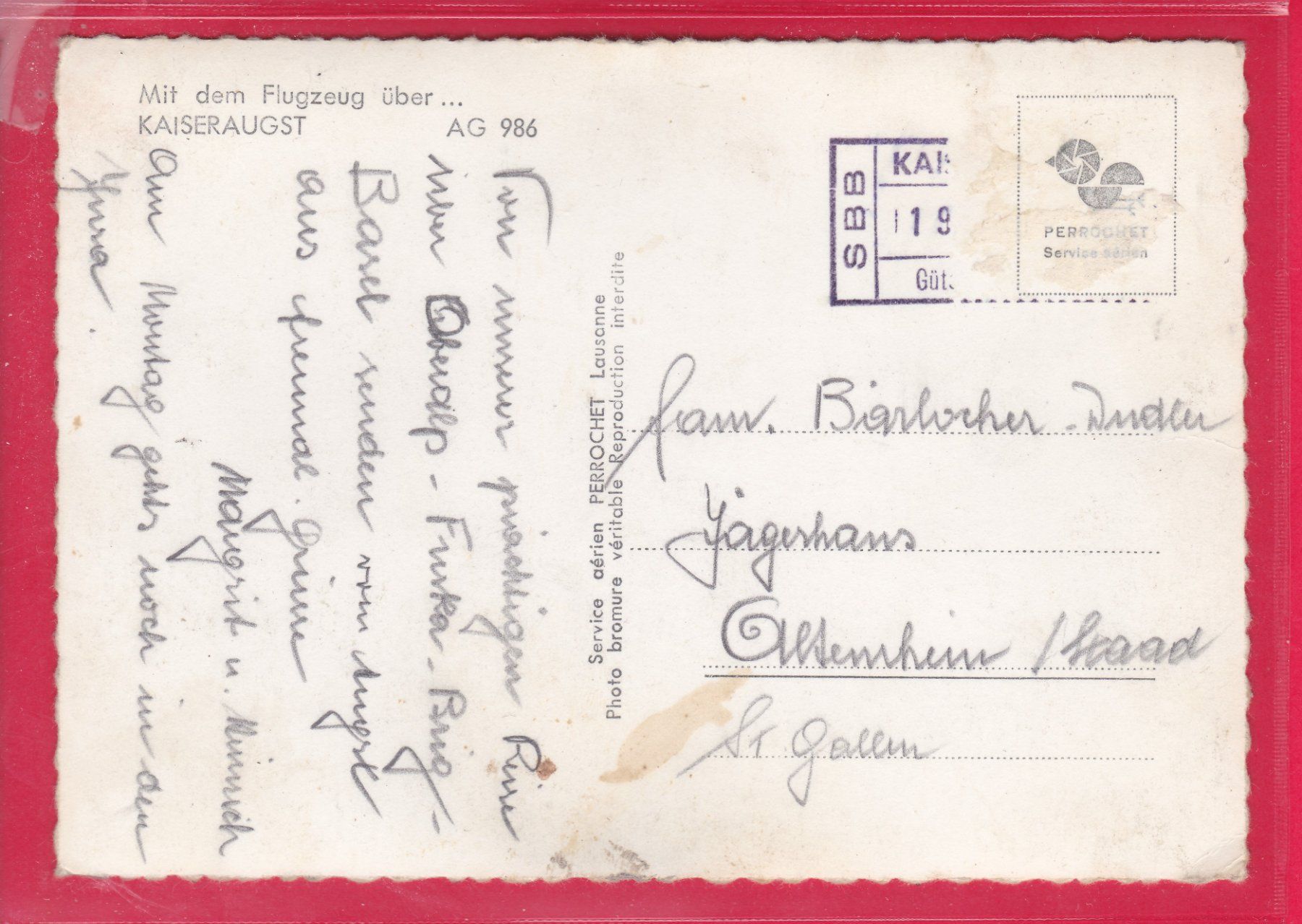 Cartoline postali: MIT DEM FLUGZEUG ÜBER KAISERAUGST – Usato da Oberrieden venduto da Gebirgsstelze 1