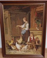 Albert Anker Selten Frau füttert Hühner
