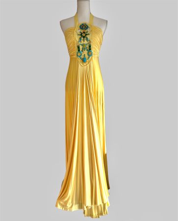 Luxus Seide Designer Kleid gelb 4450 CHF + Etikett Gr.36 NEU