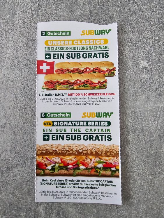 Subway Gutschein Kalender 