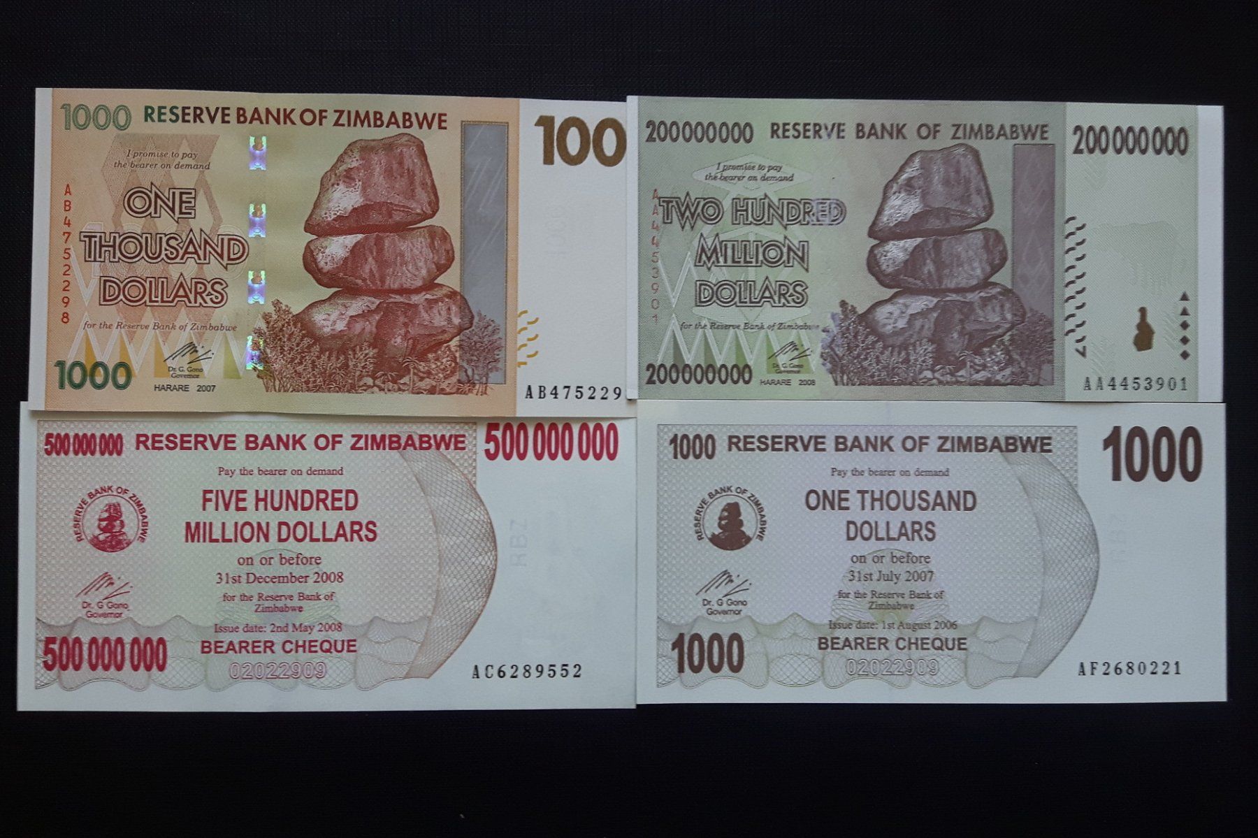 Banknoten: Lot: 4x ZIMBABWE (Hyperinflation) 2007/2008 – Neu (gemäss Beschreibung) aus Zürich von brinkosos 1