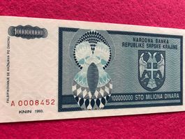 Knin 1993 - Republika Srpska Krajina 100000000 Dinara UNC
