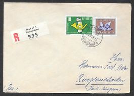 R-Brief Pro Patria B94 + Werbe 344 gest. Basel 11.6.1959
