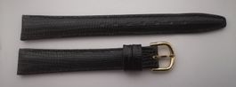 Bracelet cuir noir robuste façon lézard, montre dame, 13mm
