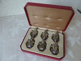 6 Deko Metall Frösche in Schatulle Vintage
