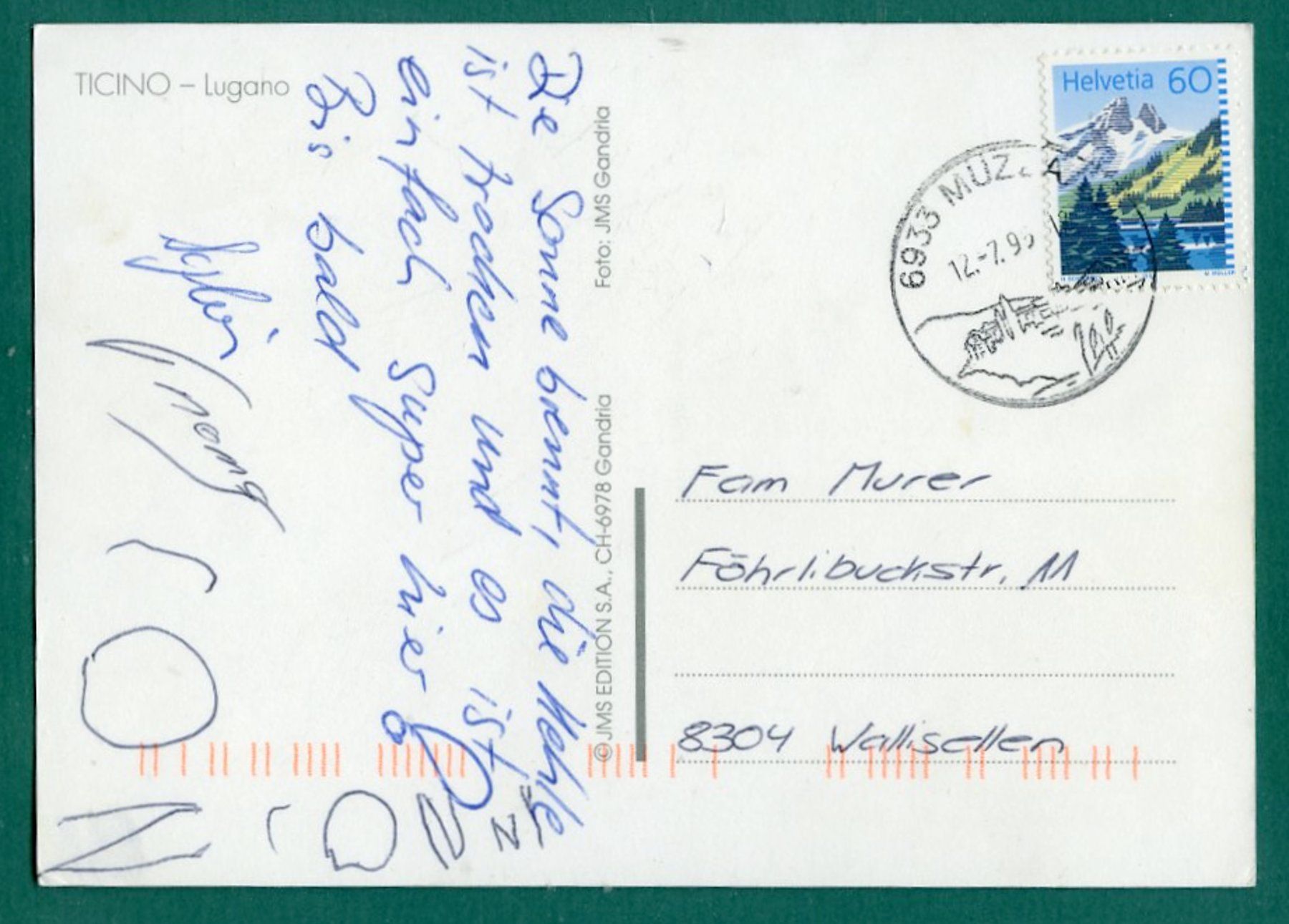 Cartoline postali: Lugano, 4 Ansichten, 1995, gelaufen Grossformat – Usato da Sargans venduto da Hausi1951 1