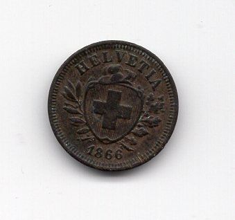 Alle Münzen: (2125) CH, 1 Rappen 1866, vz – Gebraucht aus Rüthi (Rheintal) von erdnuessli1 1