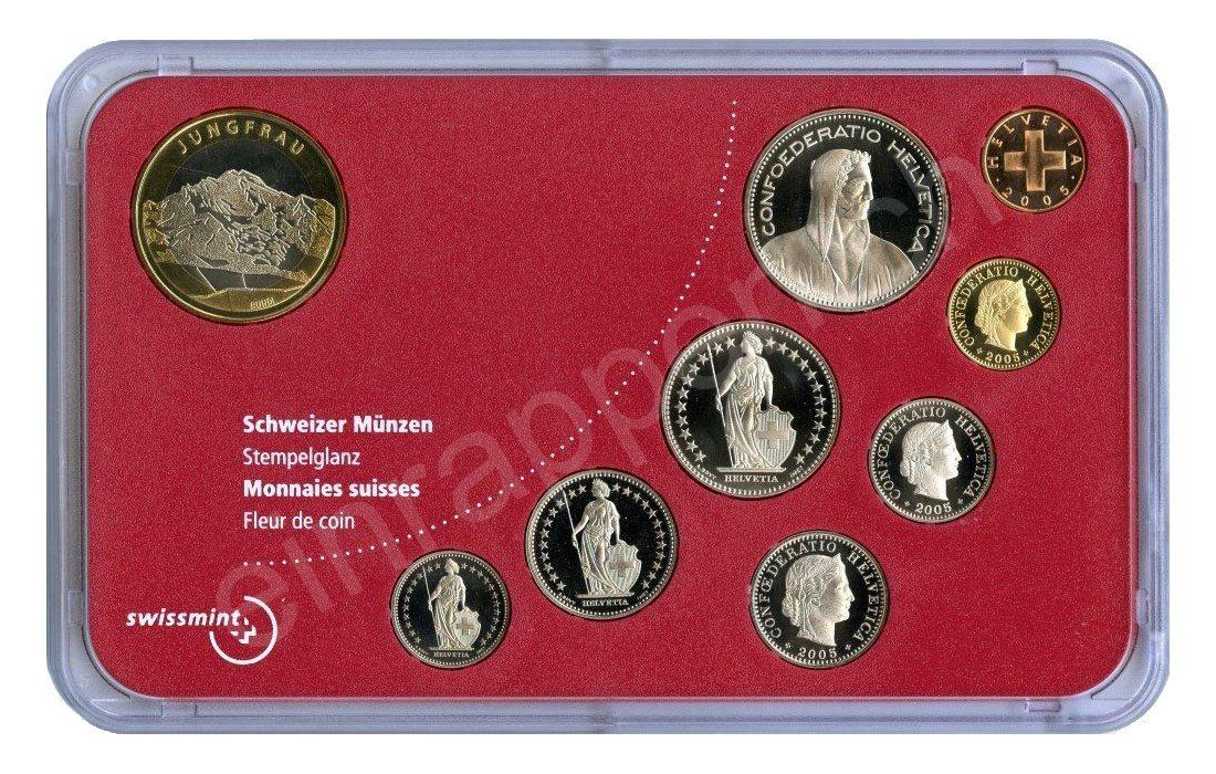 Tutti le monete: SET de monnaie suisse de 2005 non circulé FDC – Nuovo e nell'imballaggio originale da Fribourg venduto da Kiki020