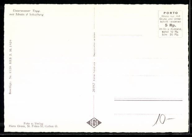 Ansichtskarten: Unterwasser /Togg., Panorama mit Säntis – Gebraucht aus Berlin von bartko-reher 1