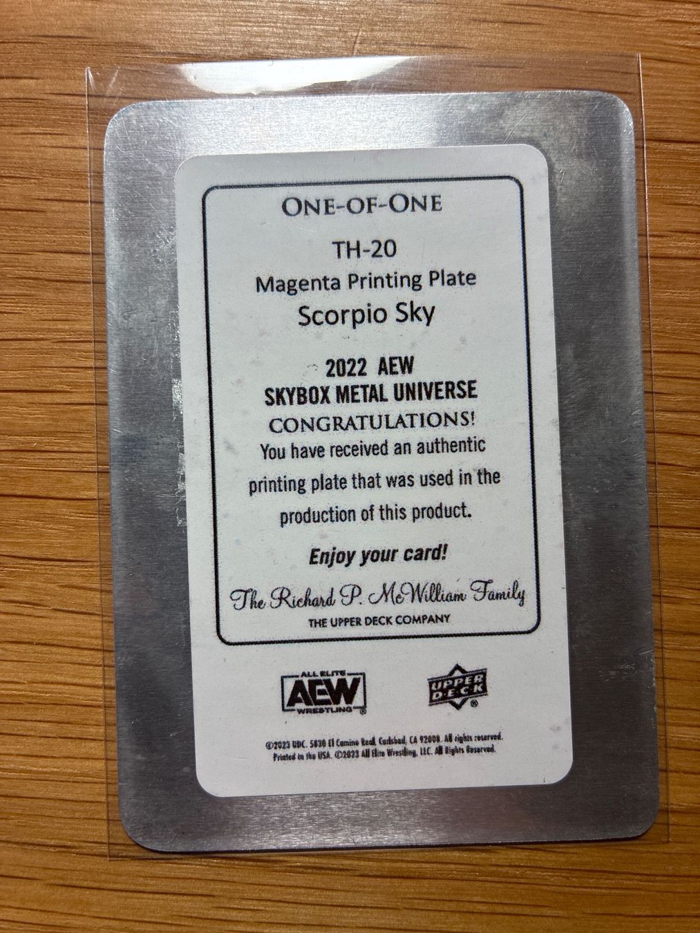 Topps Carte collezionabili: Upper Deck Metal AEW Scorpio Sky Printing Plate 1/1 – Usato da Wangenried venduto da Garagara 1