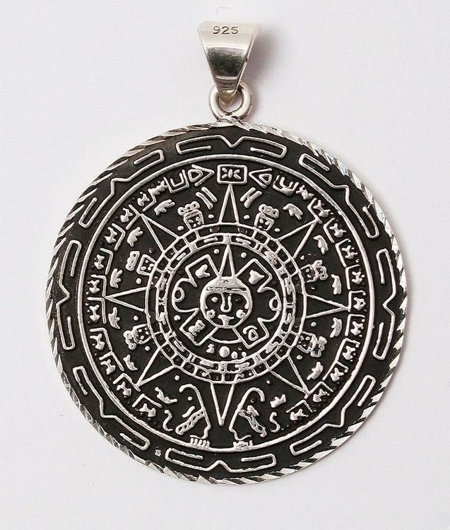 14k Gold Azteken Kalender Anhänger Halskette: Maya