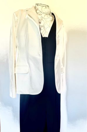 Miu Miu ivory silk blazer, size 42 IT with blue jump suit