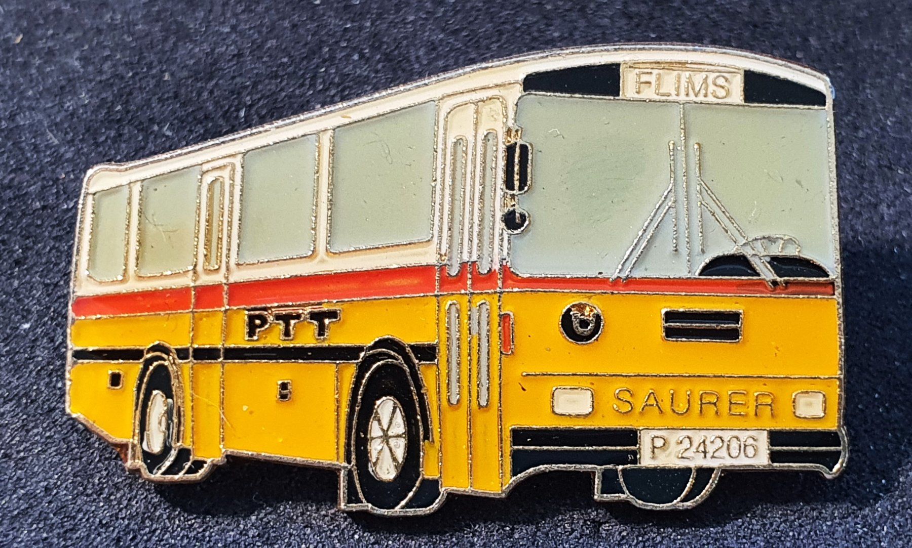 Saurer Placchette & Badge: CC757 - Pin PTT Postauto Saurer  /  Flims – Usato da Reinach BL venduto da Boston-Verkauf