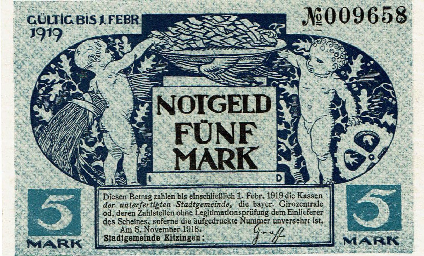 Banconote: Kitzingen 5 Mark 08.11.1918 VZ+-VZ++ – Usato da Steffisburg venduto da ber_8htf