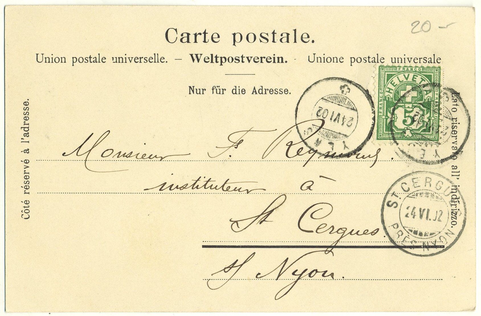 Cartoline postali: Le Bas des Bioux. Vallée de Joux -Vaud.1902 – Usato da Versoix venduto da HELVETICA_1 1