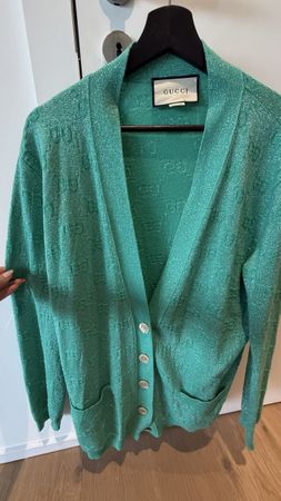 Gucci Cardigan Logo Wolle Glanzgrün Grösse S Zustand neu