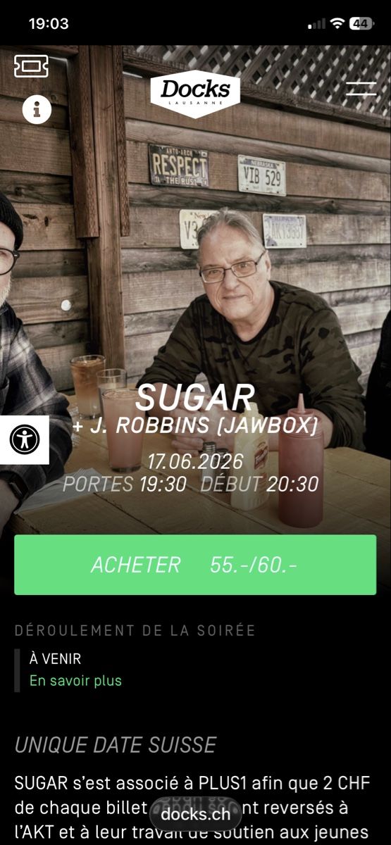 Tickets: Billets SUGAR + J. Robbins - Lausanne - 17.06.2026 – Neu (gemäss Beschreibung) aus Küsnacht ZH von da26ni