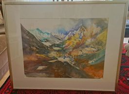Aquarell Berglandschaft von Wilhelm Fikisz, gerahmt